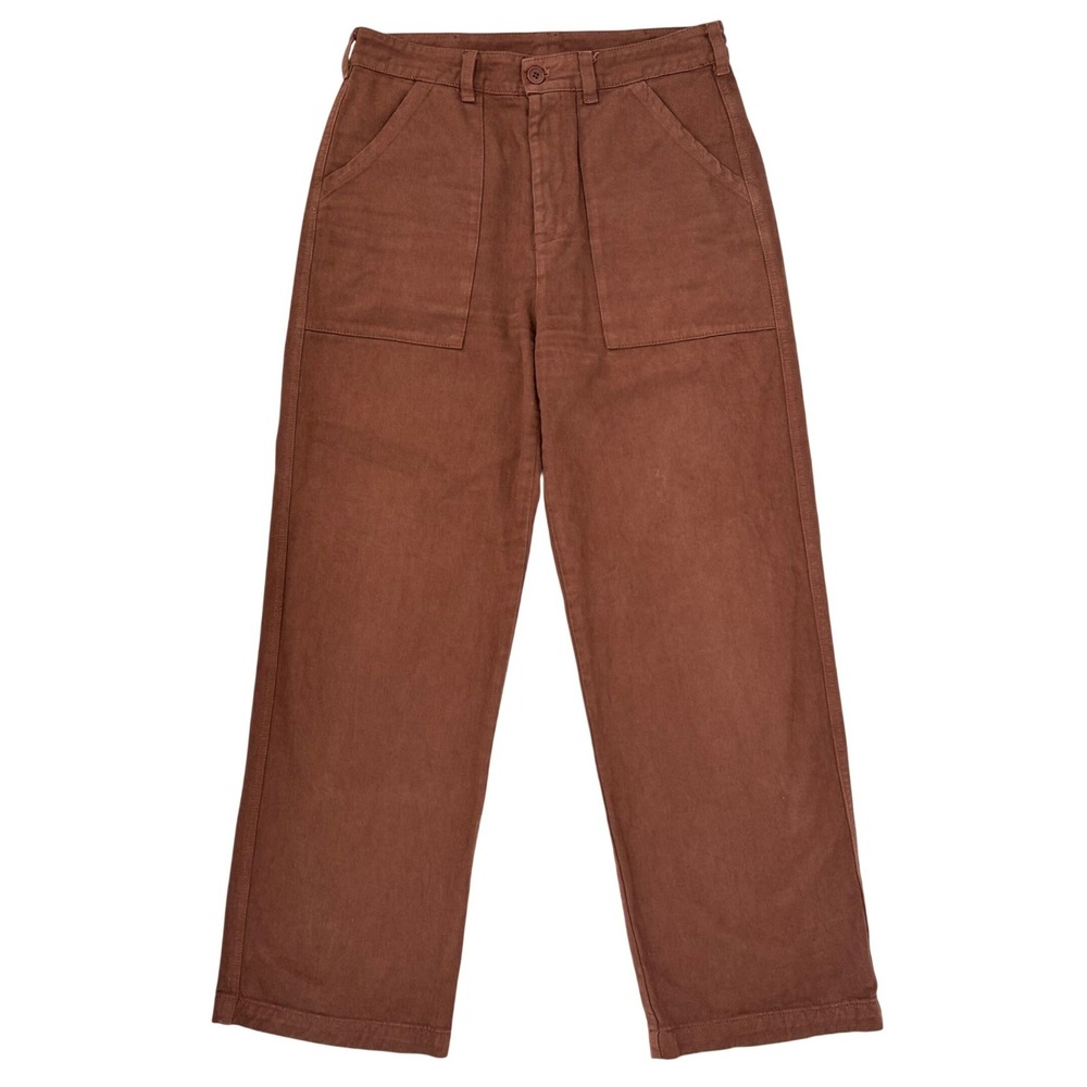 LACAUSA Pants Brown High Waist Cotton Pockets Utility Workwear Small Minimalist